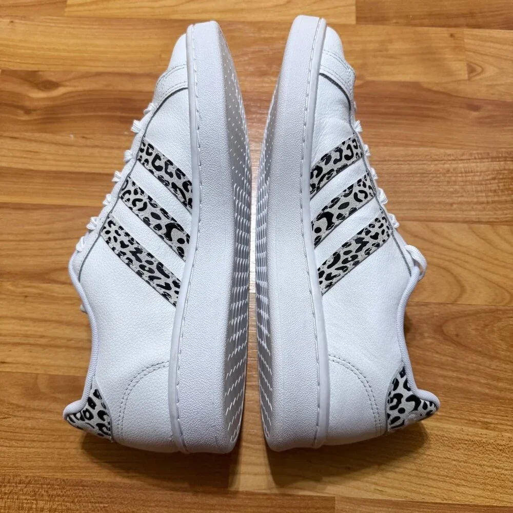 Adidas Womens 9.5 Grand Court White & Leopard Stripe Sneakers Shoes Excellent - Picture 9 of 12